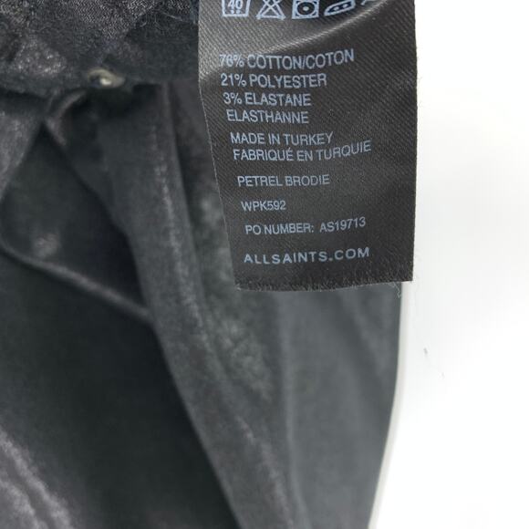 AllSaints Women's Size 27 Petrel Brodie Coated Skinny Jeans Black Ankle Zip - Picture 7 of 7